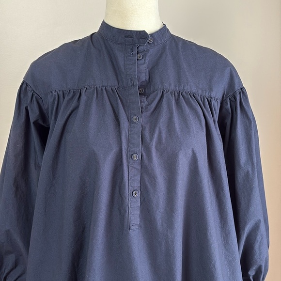 UNIQLO X TOMAS MAIER Cotton Poplin Gathered Long Sleeve Babydoll Dress Navy XS - Picture 5 of 16